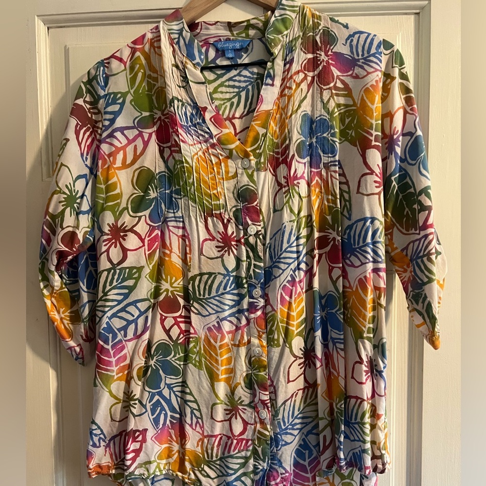 Blue ginger floral tunic EUC tropical aloha